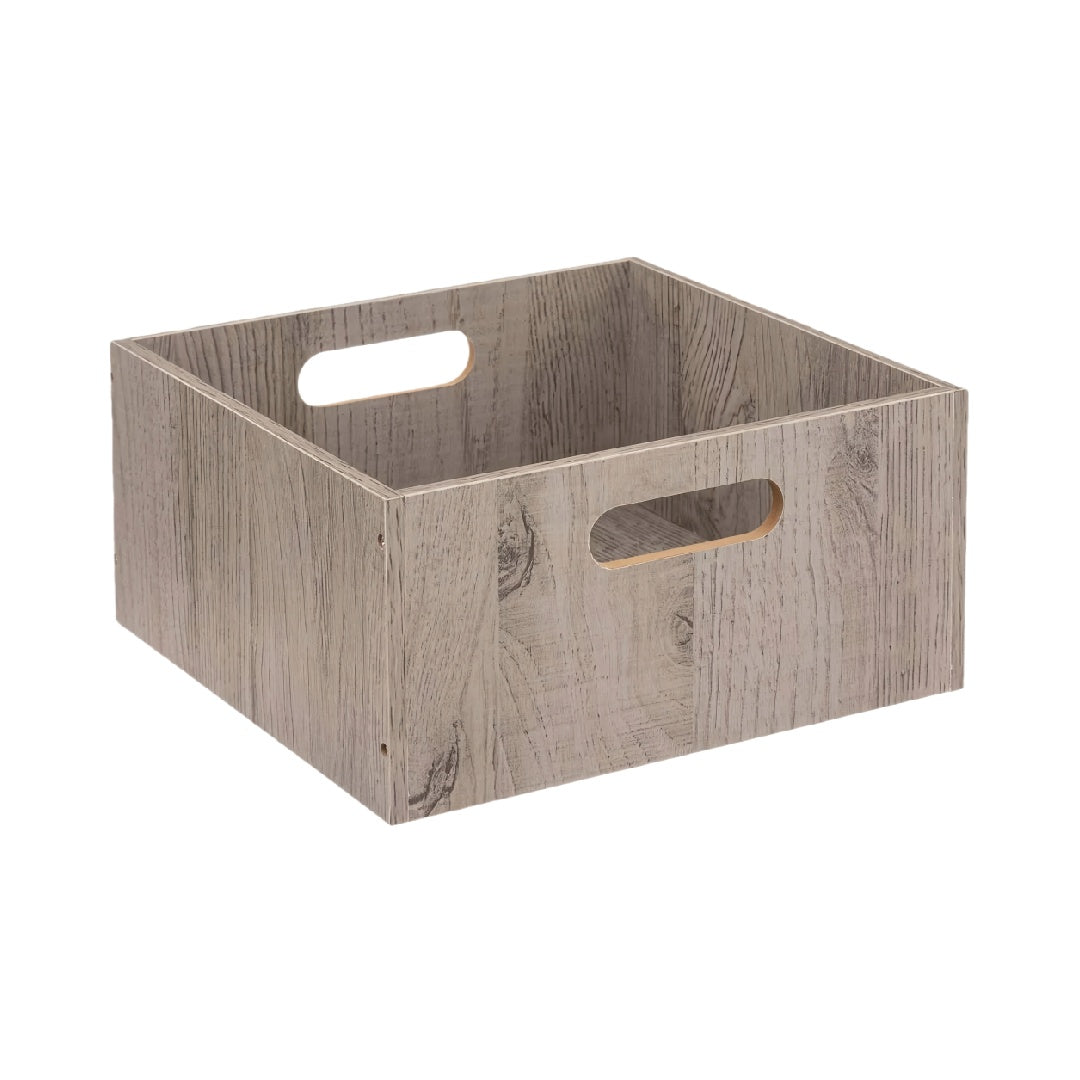 Gray Wooden Storage Box with Cutout Handles
