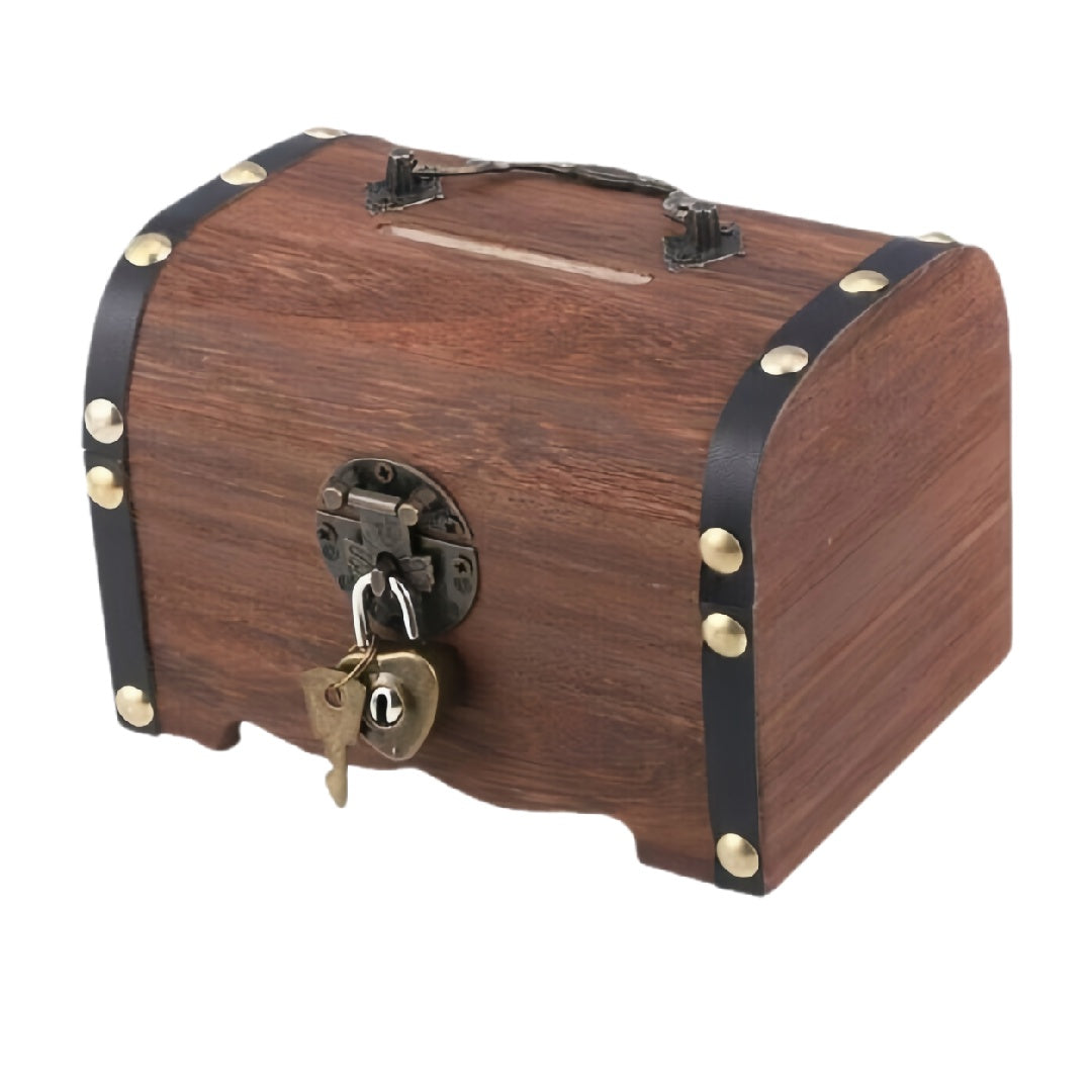 Wooden Locking Storage Chest with Brass Accents