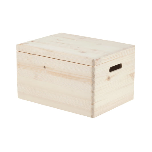 Wooden Storage Box with Hinged Lid and Side Handles