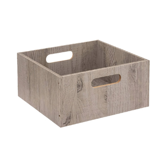 Gray Wooden Storage Box with Cutout Handles